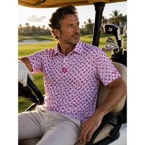 Bogey Bros Taco Chili Pepper Golf Polo Performance Moisture Wicking White Pink L